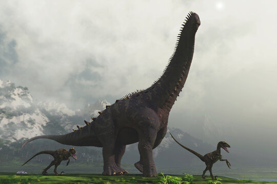 Dinosaurs foggy day