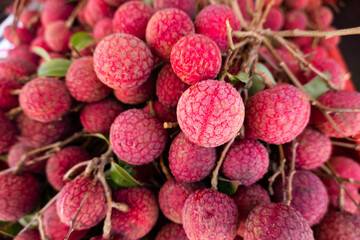 red ripe lychees stacks