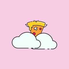 Cute pizza on cloud Illustration. modern simple vector icon, flat graphic symbol in trendy flat design style. wallpaper. lockscreen. pattern. frame, background, backdrop, sign, logo.