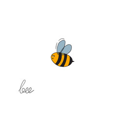 Obraz premium Cartoon bee mascot. A small bees flies. Wasp collection. Vector characters. Incest icon. Template design for invitation, cards. Doodle style