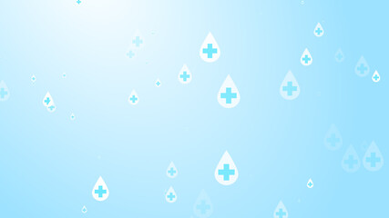 Medical health cross white on blue sanitizer drop pattern background. Abstract healthcare clean and Hygiene concept.