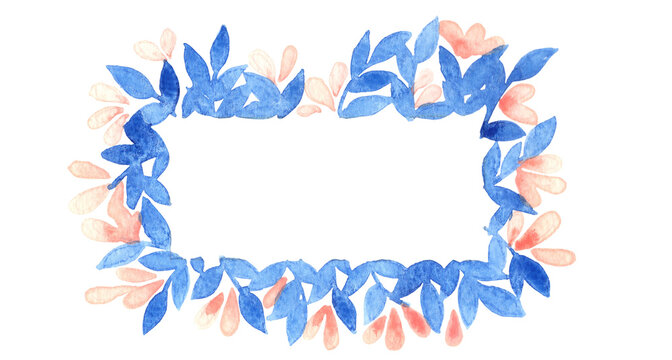 Abstract blue plant with pink flower rectangle frame for decoration on natural and organic life style theme.