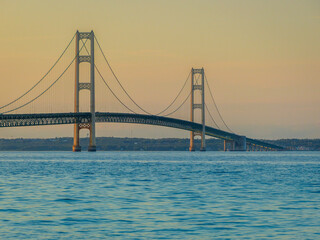 summer sunset on the Mackinac bridge - Michigan