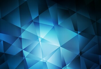 Dark BLUE vector shining triangular backdrop.