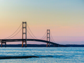 summer sunset on the Mackinac bridge - Michigan