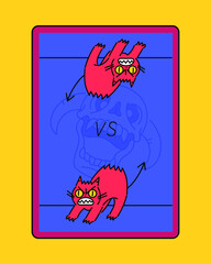 Ferocious cat character card. hand drawn style vector design illustrations. 