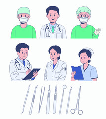 Fototapeta premium Doctor and nurse characters. hand drawn style vector design illustrations. 