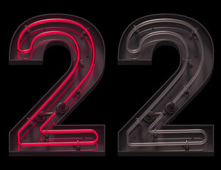 Red light neon font with On and Off. Number 2.