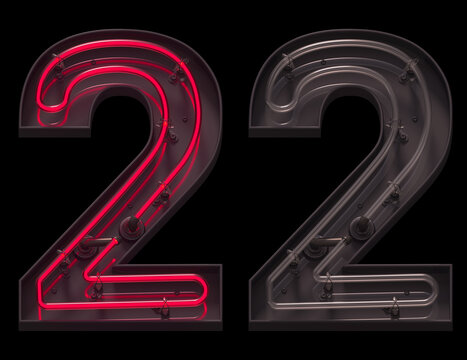 Red Light Neon Font With On And Off. Number 2.