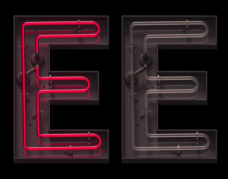 Red light neon font with On and Off. Letter E.