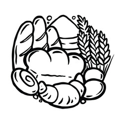 Bread and wheat line graphics combined