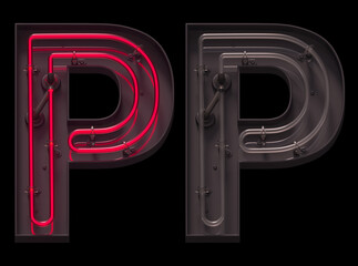 Red light neon font with On and Off. Letter P. - obrazy, fototapety, plakaty