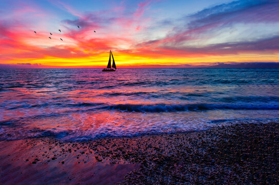 Sunset Ocean Sailboat