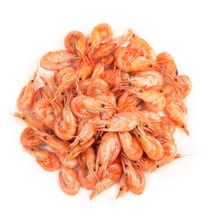 Fresh cooked shrimp isolated on white background. Seafood.