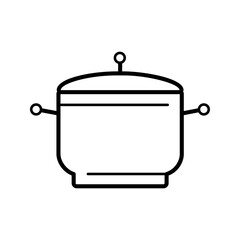 Pan, cooking pot sign. Kitchen tool. Cooking. Vector illustration. Use for web, apps, infographics. Black outline illustration of a pan for cooking isolated on a white background
