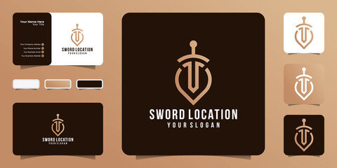 Sword and pin location logo combinations for law and justice firms
