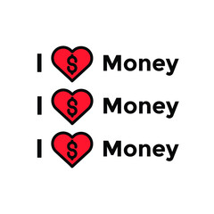 three i love money Illustration. modern simple vector icon, flat graphic symbol in trendy flat design style. wallpaper. lockscreen. pattern. frame, background, backdrop, sign, logo.