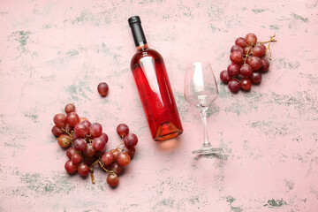 Composition with bottle of wine on grunge background