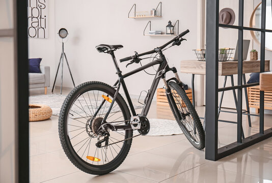 Bicycle in interior of modern room