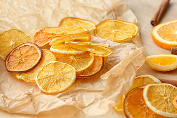 Dried orange slices on parchment