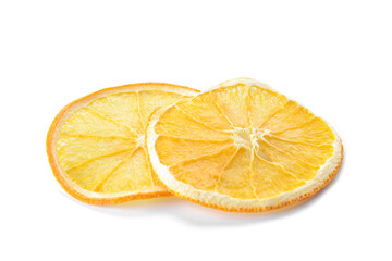 Dried orange slices on white background