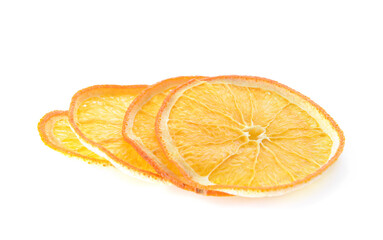 Dried orange slices on white background