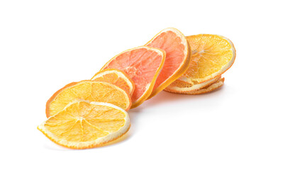 Dried citrus fruits on white background
