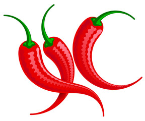 Cartoon red Chilli peppers vector illustration isolated on white background