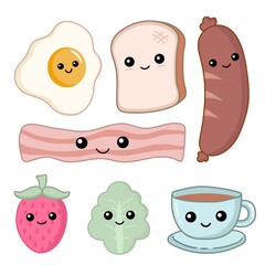 Breakfast cute cartoon vector icon sticker