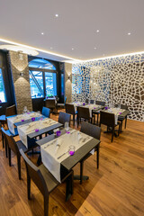 Modern dining room in luxury restaurant.