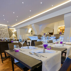 Modern dining room in luxury restaurant.