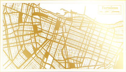 Fortaleza Brazil City Map in Retro Style in Golden Color. Outline Map.
