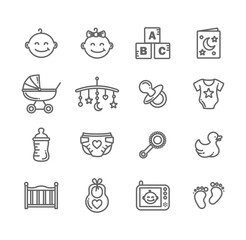 Newborn baby thin line style vector icon set