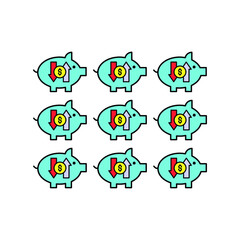 nine cashflow piggy bank Illustration. modern simple vector icon, flat graphic symbol in trendy flat design style. wallpaper. lockscreen. pattern. frame, background, backdrop, sign, logo.