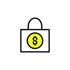 coin lock Illustration. modern simple vector icon, flat graphic symbol in trendy flat design style. wallpaper. lockscreen. pattern. frame, background, backdrop, sign, logo.