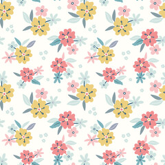 Floral pattern background.Spring and summer vector seamless repeat of hand drawn flowers and leaves. Design resource. 