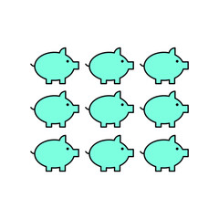 nine piggy bank Illustration. modern simple vector icon, flat graphic symbol in trendy flat design style. wallpaper. lockscreen. pattern. frame, background, backdrop, sign, logo.