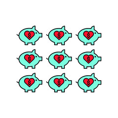 nine piggy bank lover Illustration. modern simple vector icon, flat graphic symbol in trendy flat design style. wallpaper. lockscreen. pattern. frame, background, backdrop, sign, logo.