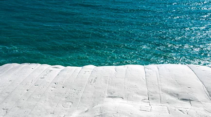 Papier Peint photo Lavable Scala dei Turchi, Sicile Roche blanche au bord de la mer turquoise à Scala dei Turchi, Sicile. Copier l& 39 espace