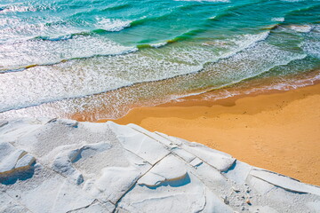 High angle view of a Beautiful white rock by the  turquoise sea. Scala dei Turchi in Agrigento,...