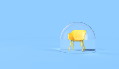 Coronavirus office business bubble. Chair in a protective bubble 3D Rendering