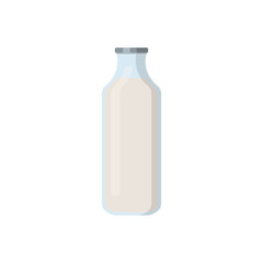 Flat vector illustration of milk, in old fashioned glass bottle. Isolated on white background.