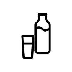 Icon vector illustration of milk, kefir in old fashioned glass bottle and glass of milk. Isolated on white background.