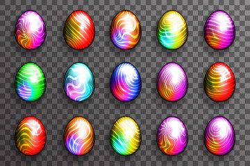 Fototapeta na wymiar Abstract colorful easter eggs multicolor decorative set icons transparent background vector illustration