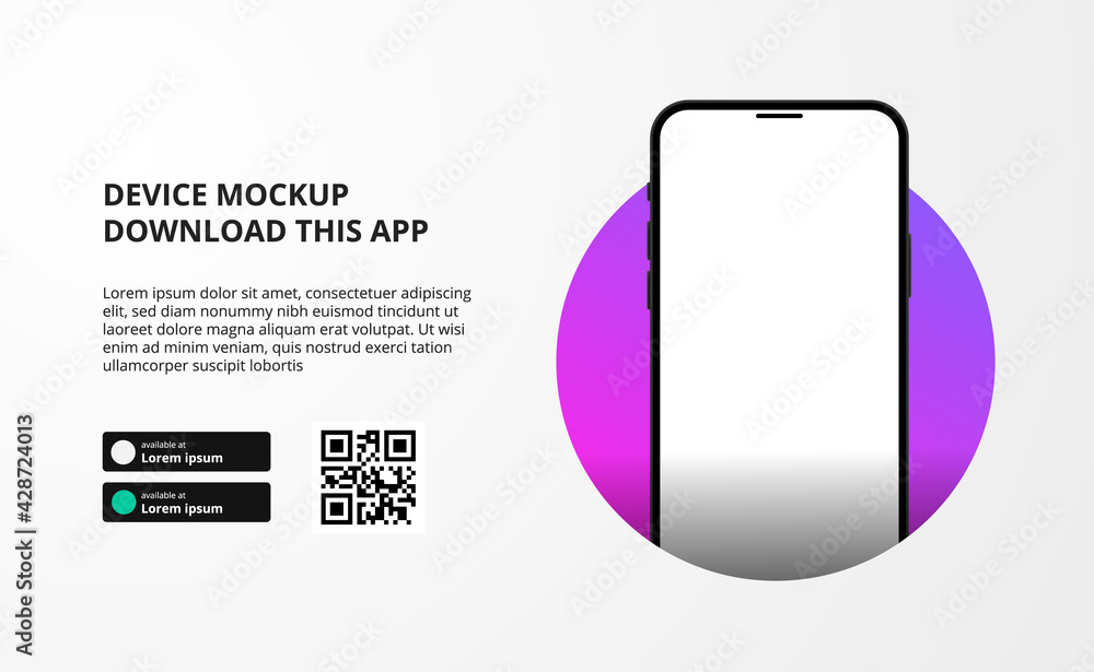 Wall mural landing page banner advertising for downloading app for mobile phone, 3d smartphone device mockup. d