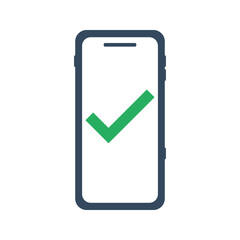 mobile phone with green check mark, task or process complete icon