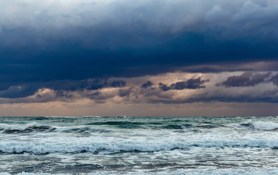 Sea waves in mediterranean sea during storm. © Sergey Fedoskin