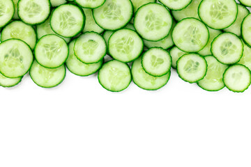 Cucumber background with copy space, overhead flat lay shot