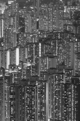 High rise residential buildings in Hong Kong city at night