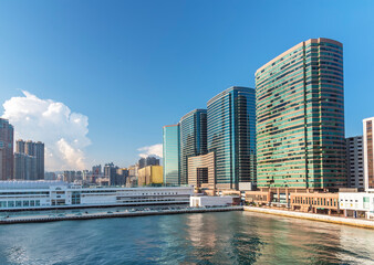 Fototapeta na wymiar Pier in Victoria harbor of Hong Kong city
